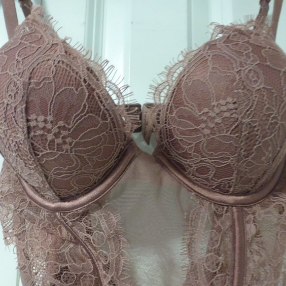 VICTORIA'S SECRET rosy pink "add 2 cups" lace lingerie teddy bodysuit - Picture 7 of 13